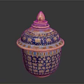 Blue and Gold Carved Sculpture with Ornate Lid and Intricate Floral Patterns