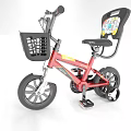 Red Kids Bicycle With Front Basket Printed Seat And Training Wheels