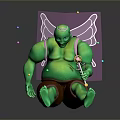 Green Chubby Fairy Character With Pink Wings Magic Wand And Colorful Sparkles Sitting