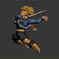 Anime Character With Blonde Spiky Hair Blue Jacket Green Pants Baseball Bat In Dynamic Stance