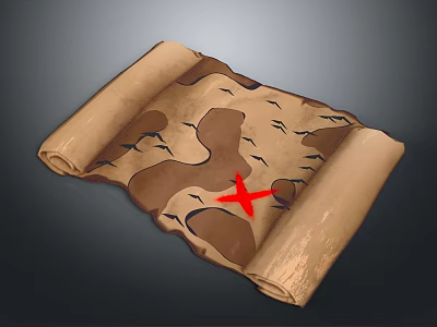 Rolled Decorative Scroll With Map Pattern And Red Symbol For Home Use 3d model