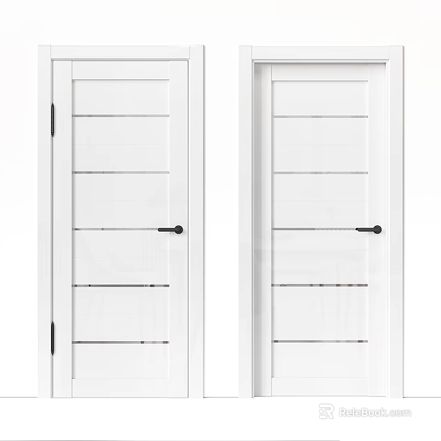 White Interior Hinged Doors With Simple Panel Design And Black Door Handles 3d model 
