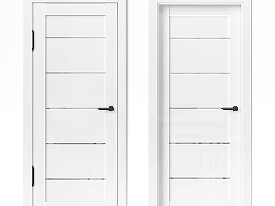 White Interior Hinged Doors With Simple Panel Design And Black Door Handles 3d model
