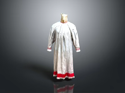 Elegant Long Silver Robe With Red Trim On Cuffs And Hem Displayed On Mannequin 3d model