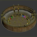 Ancient Circular Amphitheater Model With Stone Seats Wooden Structure And Central Arena