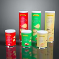Colorful Potato Chips Cans In Red Green Yellow For Tasty Snack