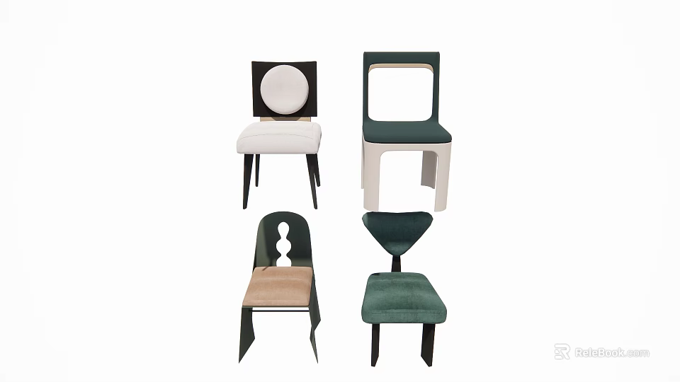 Stylish Modern Leisure Chairs With Green Beige Upholstery And Unique Backrest Design 3d model 