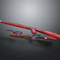 Red 3D Rendered Weapons Featuring Long Rifle And Dual Pistols On Gray Background