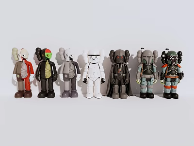 Seven Collectible Figurines With Different Colorful Designs And Unique Outfits 3d model