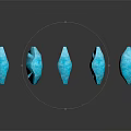 Blue Teardrop Shaped Decorative Ornament Set With Five Pieces Arranged On Gray Background And Reflections
