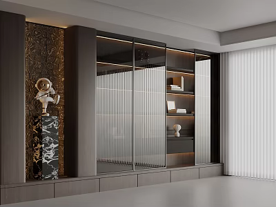 Modern Luxury Full Wall Bookcase With Frosted Glass Doors And Built In Warm LED Lighting 3d model