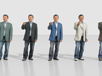 Men in Different Colored Suit Jackets and Jeans Showing Pointing Gestures Together 3d model