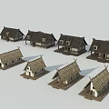 Traditional Thatched Cottage Models Featuring Diverse Design Styles And Thatch Roofs