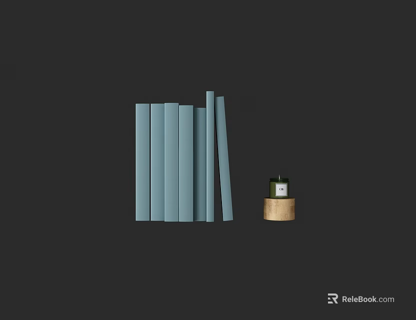 Stacked Light Blue Books with Small Green Decor Piece on Gold Base 3d model 