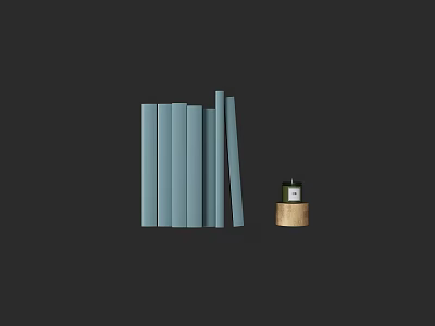 Stacked Light Blue Books with Small Green Decor Piece on Gold Base 3d model