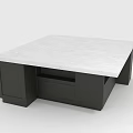 Modern Dining Table with White Marble Surface and Dark Wood Base Featuring Drawer Storage