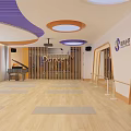 Dance Studio with Piano Wooden Floor Barres and Dance Sign Logo for Fitness
