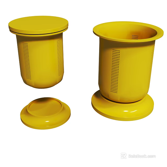 Yellow Plastic Perforated Cylindrical Containers With Removable Lids For Home Storage 3d model