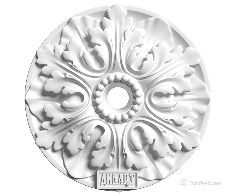 Intricate White Circular Carved Decorative Ceiling Ornament With Floral Leaf Pattern 3d model 