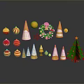 Christmas Household Decorations With Red Gold Baubles White Yellow Cones Wreath And Small Tree