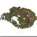 Modern Natural Detailed Landscape Design Featuring Curved Rocky Terrain And Lush Vegetation