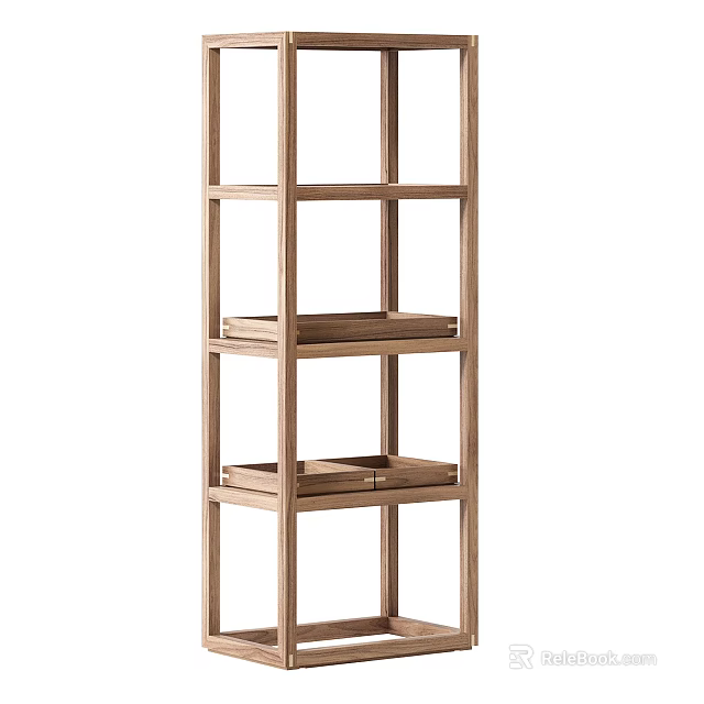Modern Wooden Etagere With Open Shelves And Natural Wood Finish For Decor 3d model 