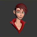 Game Movie Character with Red Hair Pointed Ears Yellow Eyes and Red Outfit