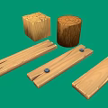 Natural Wooden Materials Including Square Stump Round Log And Planks With Nails