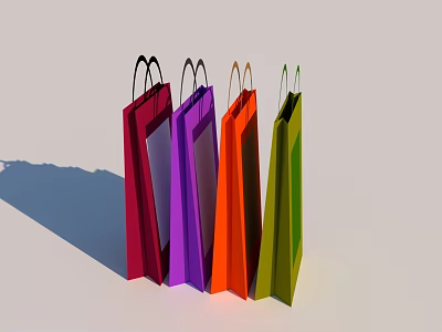 Stylish Hanger with Vibrant Colorful Shopping Bags for Closet Organization 3d model
