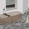 Luxury Amber Transparent Bathtub With Black Faucet Shower And Marble Floor In Bright Bathroom Interior