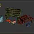 Rustic Outdoor Decor With Wooden Bench Wheelbarrow Lobster Fish And Bucket