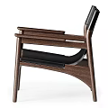 Modern Leisure Chair With Black Leather Upholstery And Dark Walnut Wooden Frame Design