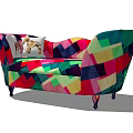 Colorful Diamond Pattern Two Seater Sofa With Modern Design And Decorative Cushions 3d model