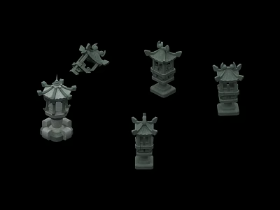 Five Traditional Gray Chinese Style Outdoor Lanterns With Various Designs 3d model