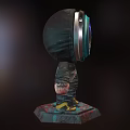 3D Game Movie Character With Round Reflective Astronaut Helmet Dark Hoodie and Worn Base