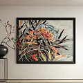 Stylish Interior Decor With Colorful Floral Painting Black Vase And Branches For Modern Home