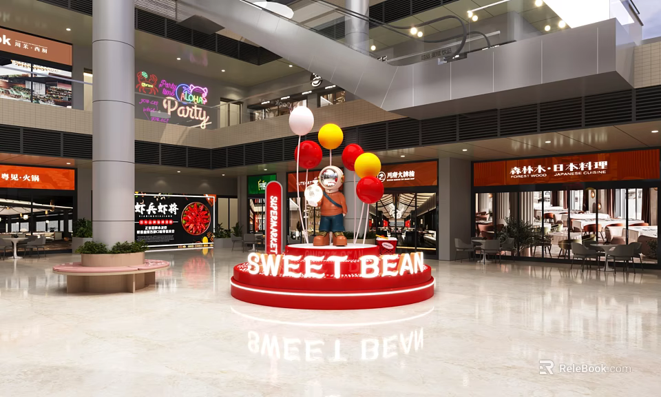 SWEET BEAN Photo Check in Spot in Mall Interior With Colorful Balloons Decoration 3d model 