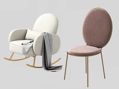 Stylish Leisure Chairs With White Rocking Design Pink Velvet Seat And Golden Legs 3d model