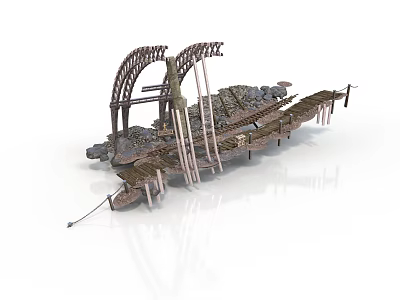 Wooden Arch Structure With Rock Pile And Wooden Platform Design 3d model