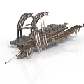 Wooden Arch Structure With Rock Pile And Wooden Platform Design