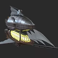 Steampunk Airship With Metallic Hull Glowing Windows Propellers And Mechanical Wings