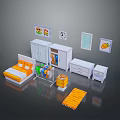 Cozy Room Interior Design With Yellow Bed White Cabinets Framed Artworks And Orange Mat