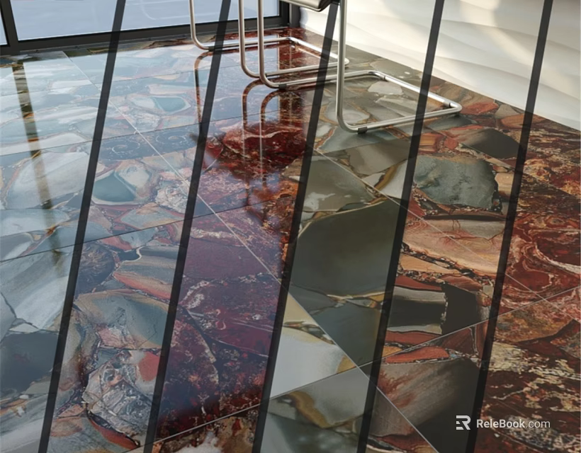 Colorful Marble Tile Components With Patterned Design And Reflective Floor Surface 3d model 