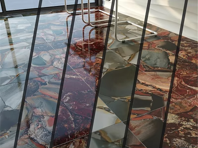 Colorful Marble Tile Components With Patterned Design And Reflective Floor Surface 3d model