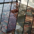 Colorful Marble Tile Components With Patterned Design And Reflective Floor Surface