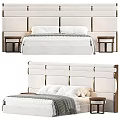 Minimalist Double Bed With Upholstered Headboard Wooden Nightstands And White Bedding