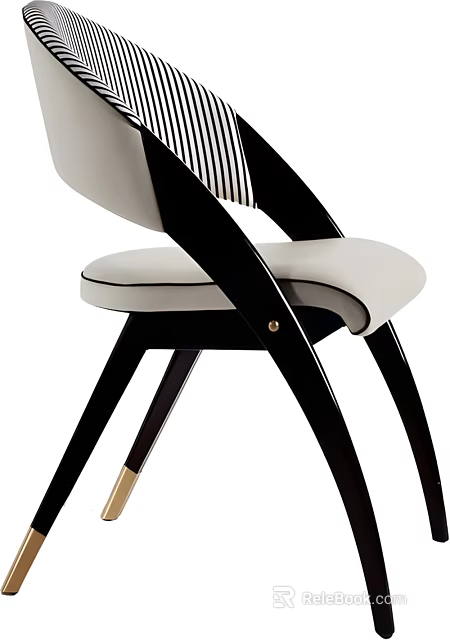 Modern Single Chair with Black Wooden Frame White Padded Seat and Curved Back Design 3d model 