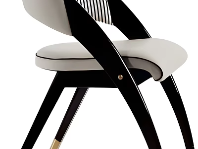 Modern Single Chair with Black Wooden Frame White Padded Seat and Curved Back Design 3d model