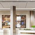 Modern Sales Office Interior With Layout Map Reception Desk And Green Plants