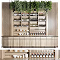 Modern Bar Counter With Wine Racks Hanging Green Plants And Wooden Cabinets